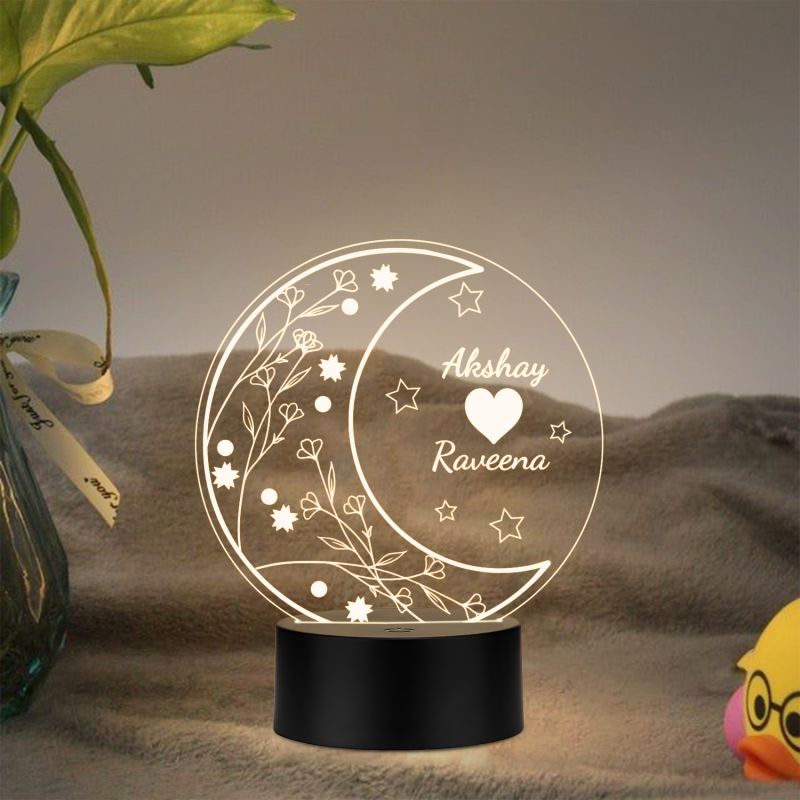 Personalized Couple Name Warm White LED Lamp with Moon Theme Anniversary & Birthday Gift for Couples